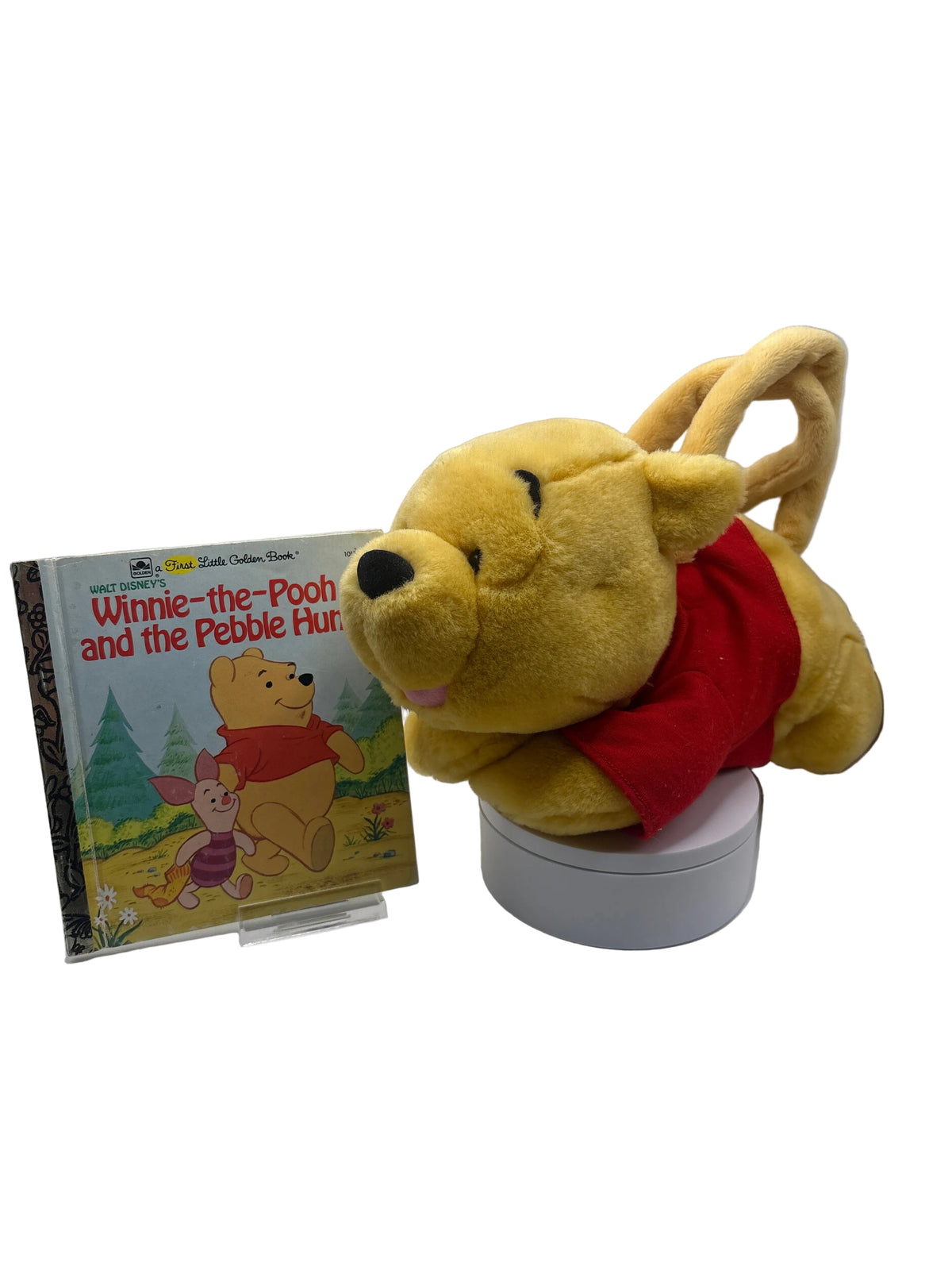Vintage Disney Store Winnie the Pooh Plush Purse Bag + 1982 Golden Book Bundle