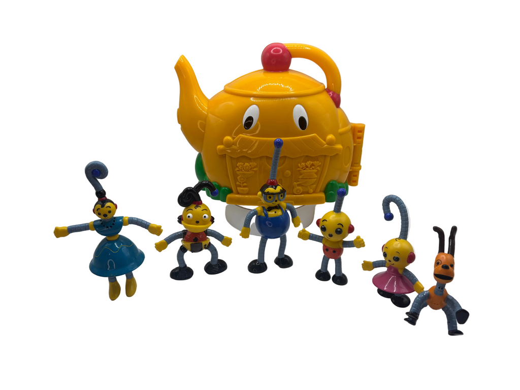 Vintage HTF Rolie Polie Olie Teapot Playset + 6 Figures